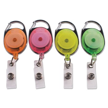 Advantus 91119 30 in. Extension Carabiner-Style Retractable ID Card Reel - Assorted Neon (20/Pack)