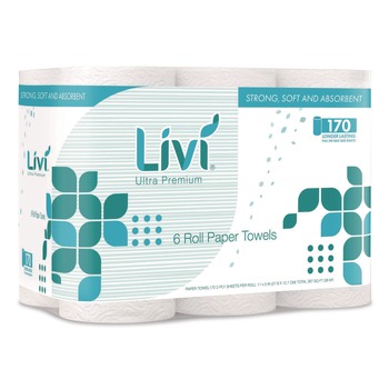 PAPER TOWELS AND NAPKINS | Livi Ultra Premium 492101 Kitchen Roll Towel 2-Ply 5-in x 11-in White 6 Rolls/Pack 4 Packs/Carton