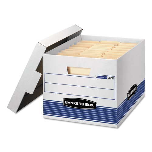 Boxes & Bins | Bankers Box 0078907 12.75 in. x 16.5 in. x 10.5 in. STOR/FILE Medium-Duty Letter/Legal Storage Boxes - White/Blue (4/Carton) image number 0