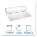 Trash Bags | Boardwalk H8046HWKR01 Low-Density 45 Gallon 0.6 mil 40 in. x 46 in. Waste Can Liners - White (25 Bags/Roll, 4 Rolls/Carton) image number 2
