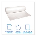 Trash Bags | Boardwalk H8046HWKR01 40 in. x 46 in. 45 gal. 0.6 mil Low-Density Waste Can Liners - White (100/Carton) image number 2