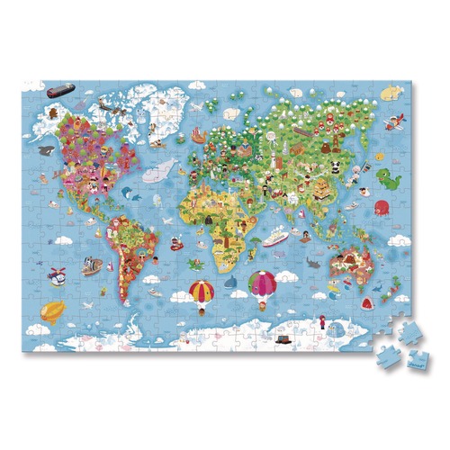 Office & Office Supplies | Janod J02656 Ages 7 Years and Up Round Giant World Map Suitcase Cardboard Puzzle image number 0