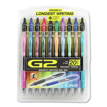PENS | Pilot 31294 G2 Premium Fine 0.7 mm Gel Pen Convenience Pack - Assorted Ink and Barrel Colors (20/Set)