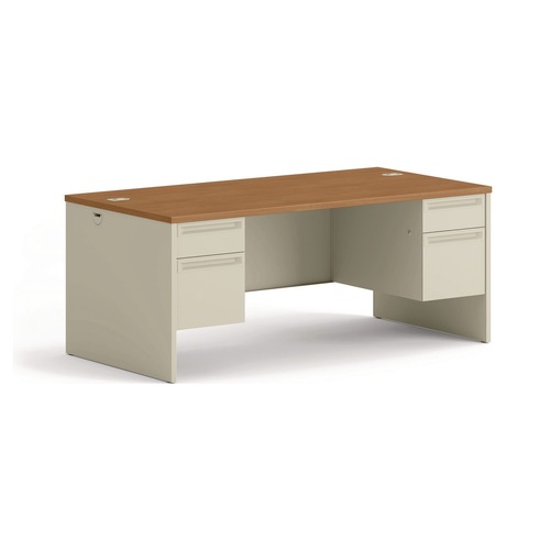 Office Desks & Workstations | HON H38180.C.L 72 in. x 36 in. x 29.5 in. 38000 Series Double Pedestal Desk - Harvest/Putty image number 0