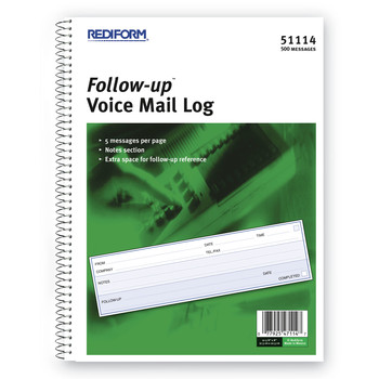  | Rediform 51114 Follow-up 7.5 in. x 2 in. One-Part (No Copies) Wirebound Voice Mail Log Book