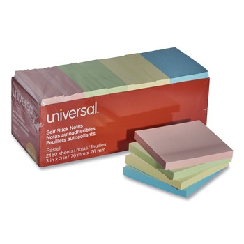 Universal UNV35695 3 in. x 3 in. Self-Stick Notes Pads - Pastel (24/Pack)