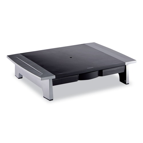 Back to School Sale | Fellowes Mfg Co. 8031101 Office Suites Standard Supports 80 lbs. 19.78 in. x 14.06 in. x 4 in. to 6.5 in. Monitor Riser - Black/Silver image number 0