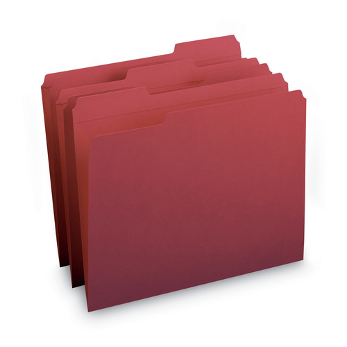 File Folders | Smead 13084 1/3-Cut Tabs Assorted Letter Size 0.75 in. Expansion Reinforced Top Tab Colored File Folders - Maroon (100/Box) image number 0