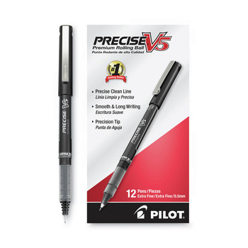 PENS PENCILS AND MARKERS | Pilot 35334 Precise V5 0.5 mm Roller Ball Pen - Extra-Fine, Black (Dozen)