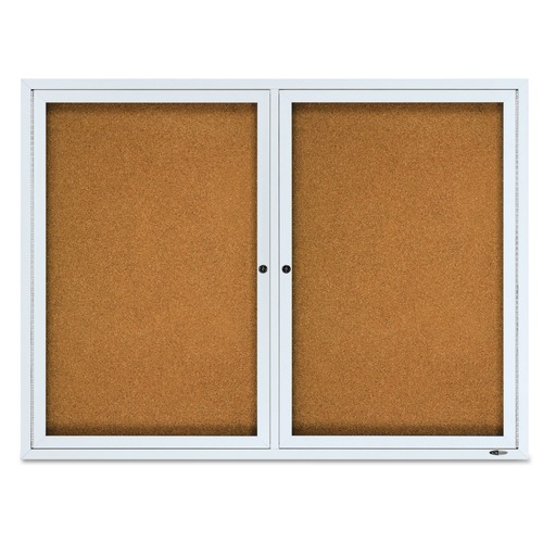 Labor Day Sale | Quartet 2124 48 in. x 36 in. Cork/Fiberboard Enclosed Cork Bulletin Board - Silver Aluminum Frame image number 0