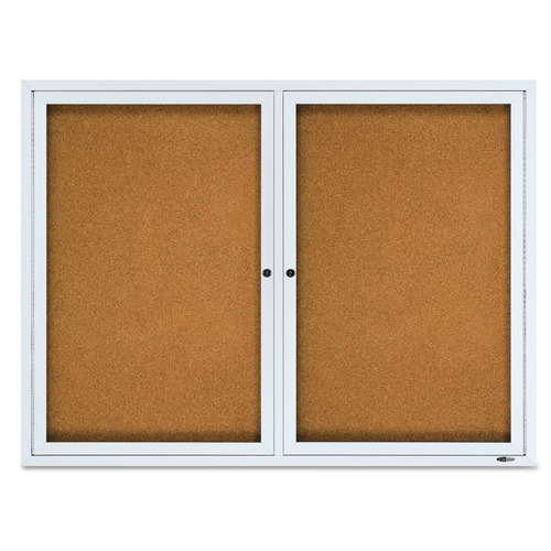 Labor Day Sale | Quartet 2124 48 in. x 36 in. Cork/Fiberboard Enclosed Cork Bulletin Board - Silver Aluminum Frame image number 0