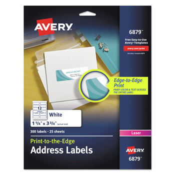 Avery 06879 1.25 in. x 3.75 in. Vibrant Laser Color-Print Labels with Sure Feed - White (300/Pack)