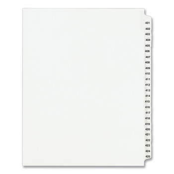 Avery 01346 11 in. x 8.5 in. 25-Tab 401 to 425 Avery Style Preprinted Legal Exhibit Side Tab Index Dividers - White (1-Set)