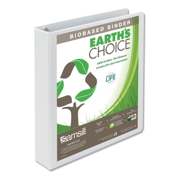 JUST LAUNCHED | Samsill 18957 11 in. x 8.5 in. 3 Rings 1.5 in. Capacity Earth's Choice Plant-Based Round Ring View Binder - White