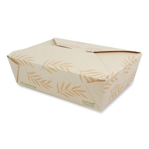 Food Trays, Containers, and Lids | World Centric TO-NT-3 6.25 in. x 8.7 in. x 2.5 in. 65 oz. Sugarcane No Tree Folded Takeout Containers - Natural (200/Carton) image number 0
