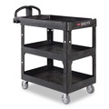 Cleaning Carts | Rubbermaid Commercial 2196862 BRUTE 25.24 in. x 44 in. x 47 in. 3 Shelves 600 lb Capacity Resin 3-Shelf Heavy-Duty Ergo Lipped Utility Cart - Black image number 0