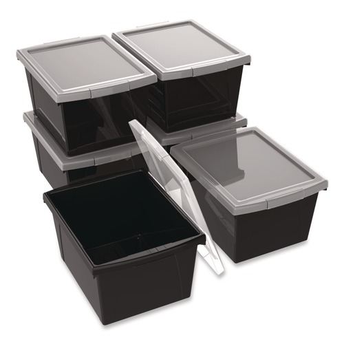 Boxes & Bins | Storex 61427U06C Storage Bin with Lid, 4 gal, 11.25-in x 11.25-in x 7.87-in, Black, 6/Pack image number 0