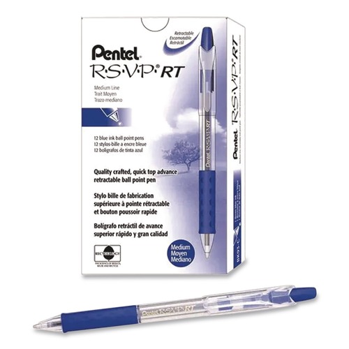 Pens | Pentel BK93-C 1 mm R.S.V.P. RT Ballpoint Pen - Medium/Blue Ink/Clear Barrel (1-Dozen) image number 0
