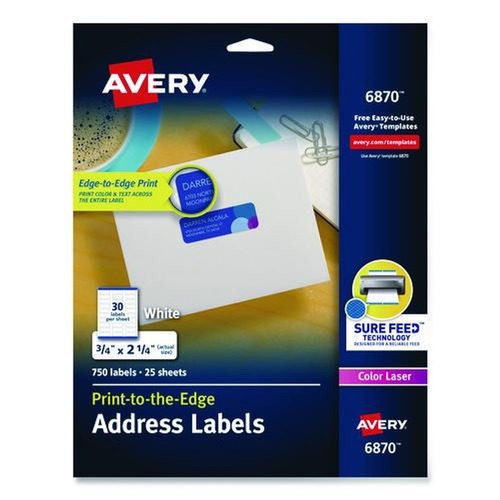 Just Launched | Avery 06870 Print-to-the-Edge 3/4 in. x 2-1/4 in. Return Address Labels - White (750/Pack) image number 0