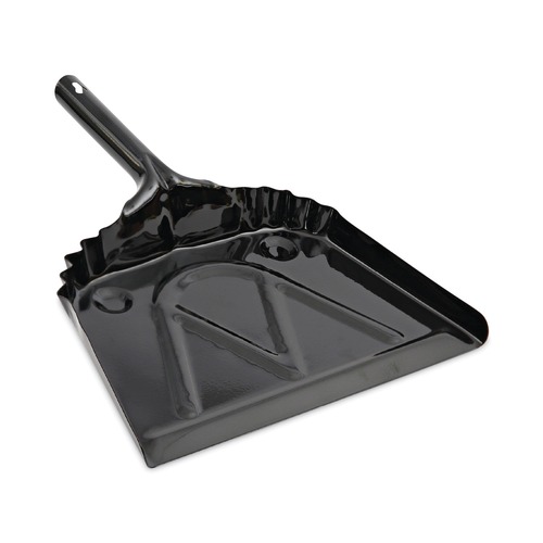 Cleaning Tools | Boardwalk 528147 12 in. x 14 in. 20-Gauge Steel Dust Pan with 5 in. Handle - Black (12/Carton) image number 0