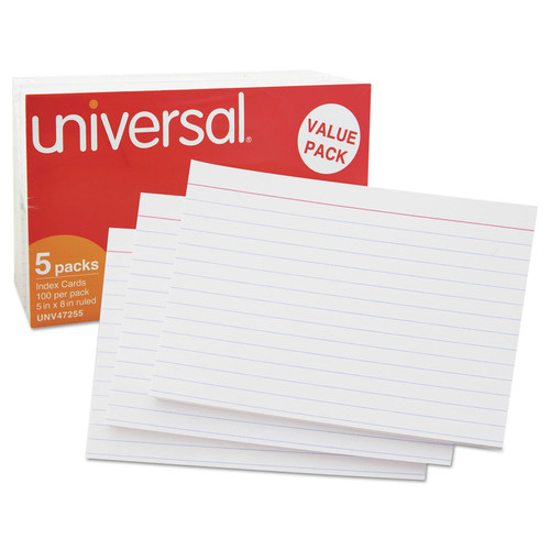 Flash Cards | Universal UNV47255 5 in. x 8 in. Index Cards - Ruled, White (500/Pack) image number 0