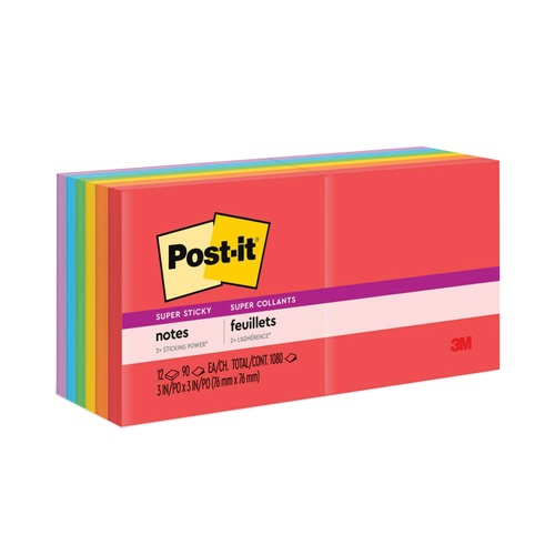 Notebooks & Pads | Post-it Notes Super Sticky 654-12SSAN 3 in. x 3 in. Pads in Playful Primary Collection Colors (12 Pads/Pack) image number 0