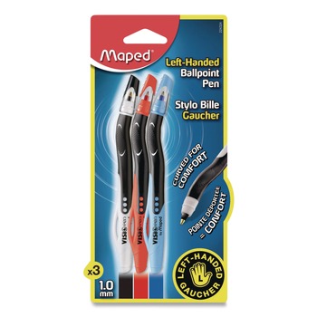 PENS | Maped Helix 224324 Visio Medium 1 millimeter Stick Left-Handed Ballpoint Pen - Assorted Ink/Barrel Colors (3/Pack)