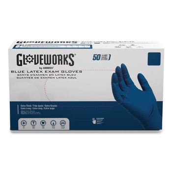 Ammex GPLHD88100 11.6 in. Long 13 mil Powder-Free Latex Exam Gloves - X-Large/Blue (500/Carton)