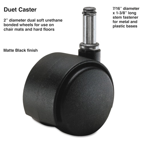 Office Chair Casters | Master Caster 64526 2 in. Soft Polyurethane Wheel Grip Ring Type C Stem Duet Dual Wheels - Matte Black (5/Set) image number 0