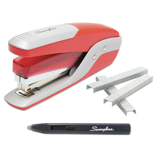 Staplers | Swingline S7064589A 28-Sheet Capacity Quick Touch Stapler Value Pack - Red/Silver image number 0