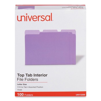 Universal UNV12305 1/3-Cut Assorted Tab Interior File Folders - Letter Size, Violet (100/Box)