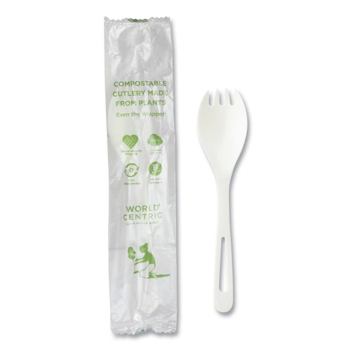 Cutlery | World Centric RK-PS-I TPLA Compostable Plastic Cutlery Spork - White (750/Carton) image number 0