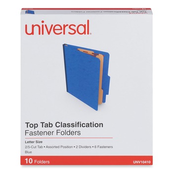 Universal UNV10410 2.5 in. Expansion 2 Dividers 6 Fasteners Letter Size Six-Section Pressboard Classification Folders - Blue (10/Box)