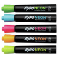 Washable Markers | EXPO 2211553 Broad Bullet Tip Neon Windows Dry Erase Marker - Assorted Colors (5/Set) image number 1