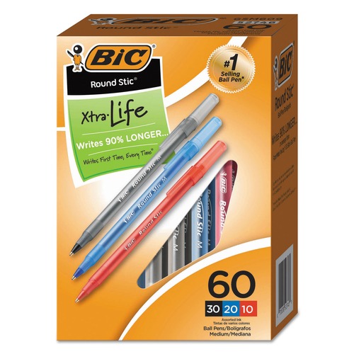 Pens | BIC GSM609AST Round Stic Xtra Precision Medium 1 mm. Stick Ballpoint Pen Value Pack - Assorted Ink and Barrel Colors (60/Pack) image number 0