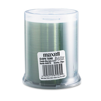 Maxell 648720 700 MB/80 min 48x CD-RPW Spindle Printable Recordable Disc - Matte White (100/Pack)