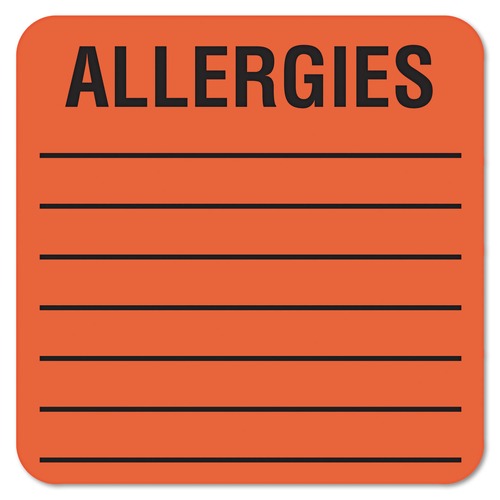 Labels | Tabbies 40560 2 in. x 2 in. "ALLERGIES" Allergy Warning Labels - Fluorescent Red (1-Roll) image number 0