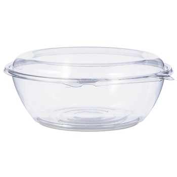 Dart CTR48BD 48 oz. 8.9 in. Diameter x 3.4 in. Height Tamper-Resistant/Evident Plastic Bowls with Dome Lid - Clear (100/Carton)