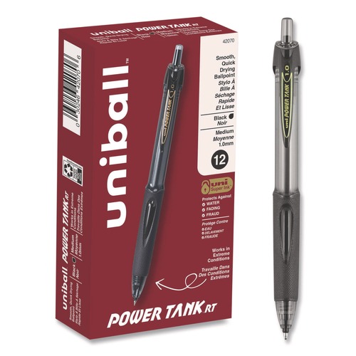 Pens | uni-ball 42070 Bold 1 mm Retractable Power Tank RT Ballpoint Pen - Black Ink Smoke/Black Barrel (1-Dozen) image number 0