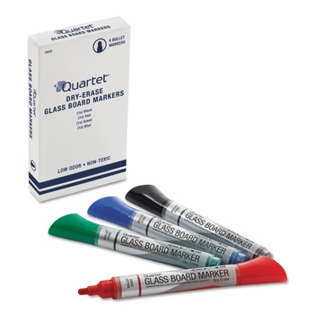 MARKERS | Quartet 79552-A Premium Glass Board Bullet Tip Dry Erase Marker - Broad/Assorted Colors (4/Pack)