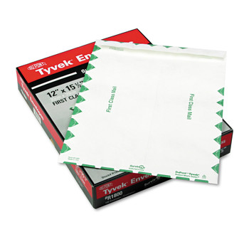 Survivor QUAR1800 12 in. x 15.5 in. #15 1/2 Square Flap Redi-Strip Closure Lightweight 14 lbs. First Class Tyvek Catalog Mailers - White (100/Box)