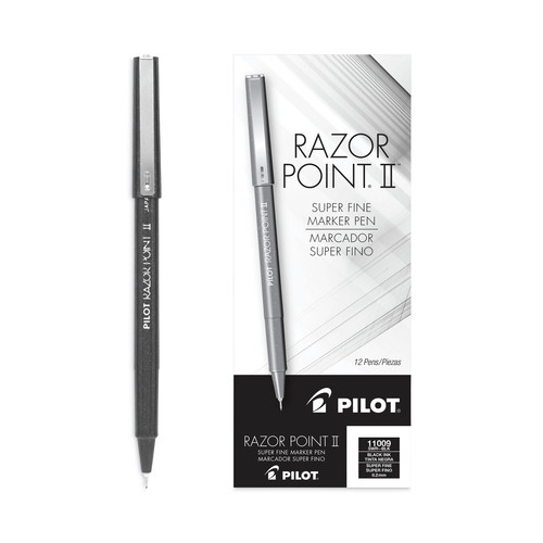 Pens | Pilot 11009 Razor Point II Super-Fine 0.2 mm Porous Point Pen - Black Ink/Black Barrel (1-Dozen) image number 0