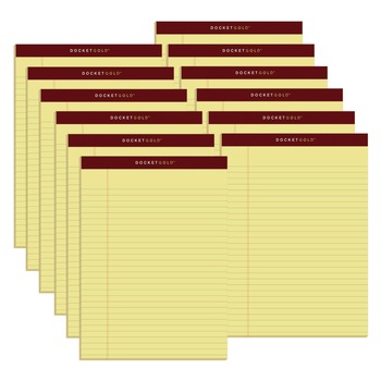 TOPS 63950 (50) Canary-Yellow 8.5 in. x 11.75 in. Sheets Wide/Legal Rule Docket Gold Ruled Perforated Pads (12/Pack)