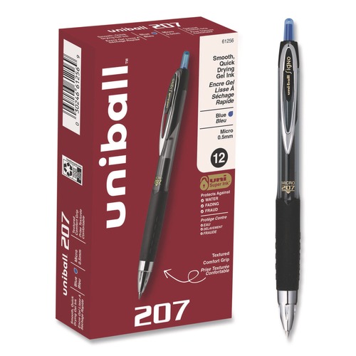 Pens | uni-ball 61256 Signo 207 0.5 mm Retractable Gel Pen - Blue Ink/Smoke/Black/Blue Barrel/Fine (1-Dozen) image number 0