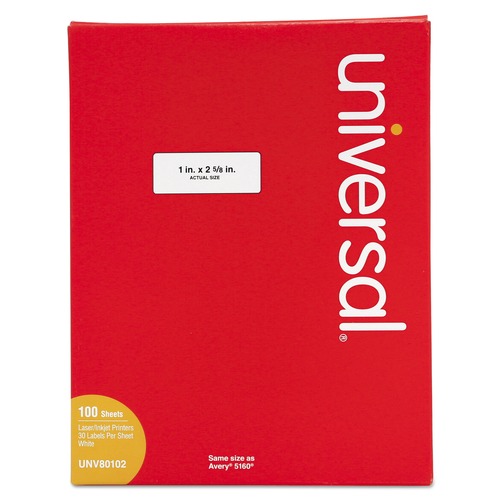 Labels | Universal UNV80102 1 in. x 2.63 in. Adhesive Labels - White (3000/Box) image number 0