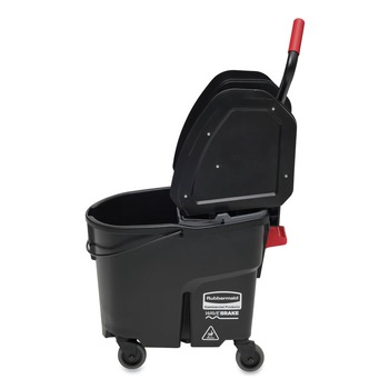 Rubbermaid Commercial 1863898 35 qt. WaveBrake 2.0 Down-Press Plastic Bucket/Wringer Combos - Black