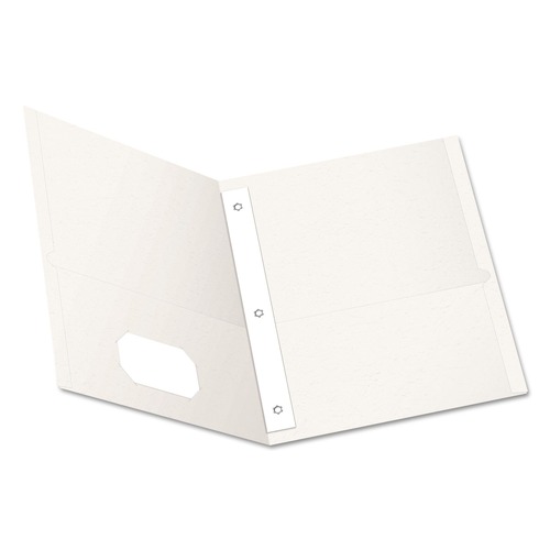 Back to School Sale | Oxford 57704 11 in. x 8.5 in. 0.5 in. Capacity Twin-Pocket Folders with 3 Fasteners - White (25/Box) image number 0