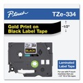 Labels | Brother P-Touch TZE334 0.47 in. x 26.2 ft. TZe Standard Adhesive Laminated Labeling Tape - Gold on Black image number 4