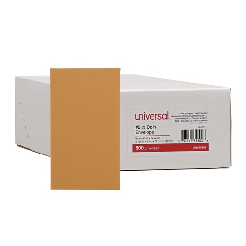 Envelopes & Mailers | Universal UNV35302 Round Flap 3.13 in. x 5.5 in. Kraft Coin Envelopes - Light Brown (500/Box) image number 0