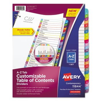 Avery 11844 Ready Index 11 in. x 8.5 in. 26-Tab A to Z Customizable TOC Dividers - White/Multicolor Tabs (1-Set)